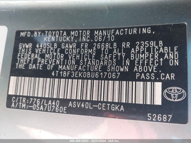 Photo 8 VIN: 4T1BF3EK0BU617067 - TOYOTA CAMRY 