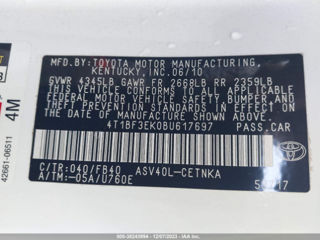 Photo 8 VIN: 4T1BF3EK0BU617697 - SUBARU FORESTER 