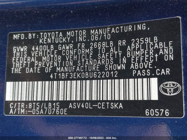 Photo 8 VIN: 4T1BF3EK0BU622012 - TOYOTA CAMRY 