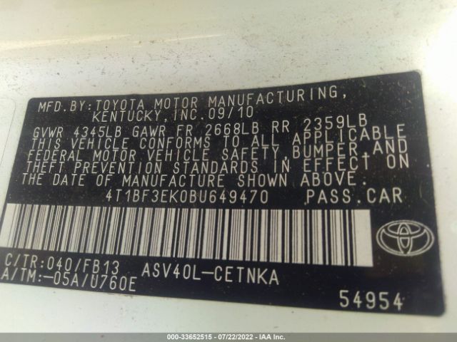 Photo 8 VIN: 4T1BF3EK0BU649470 - TOYOTA CAMRY 