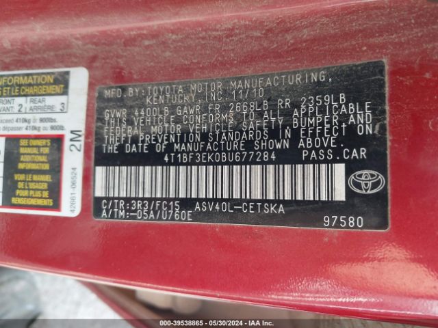 Photo 8 VIN: 4T1BF3EK0BU677284 - TOYOTA CAMRY 