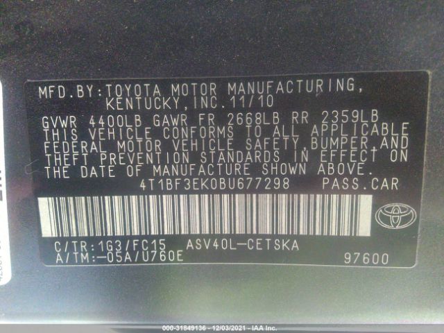 Photo 8 VIN: 4T1BF3EK0BU677298 - TOYOTA CAMRY 