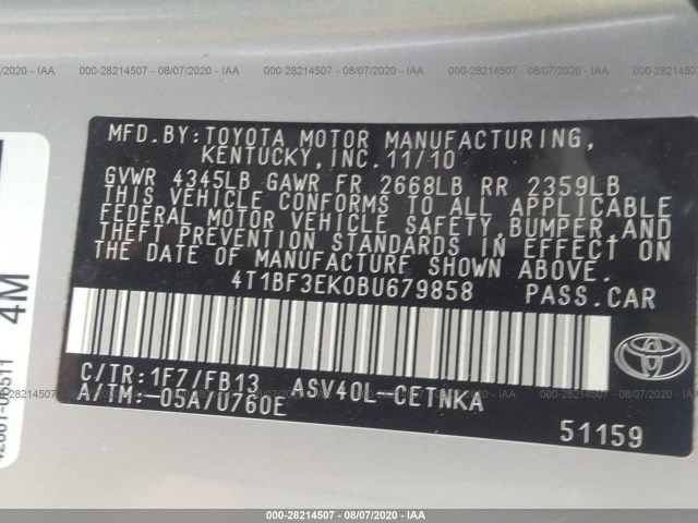 Photo 8 VIN: 4T1BF3EK0BU679858 - TOYOTA CAMRY 