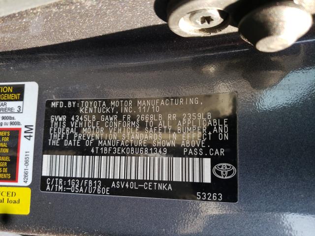 Photo 9 VIN: 4T1BF3EK0BU681349 - TOYOTA CAMRY BASE 