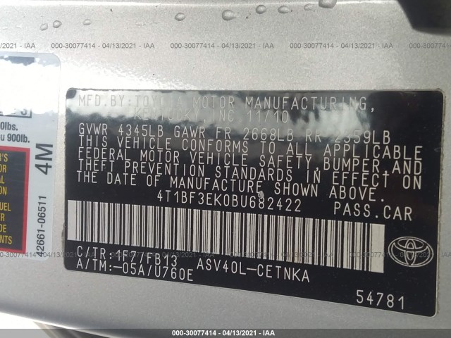 Photo 8 VIN: 4T1BF3EK0BU682422 - TOYOTA CAMRY 