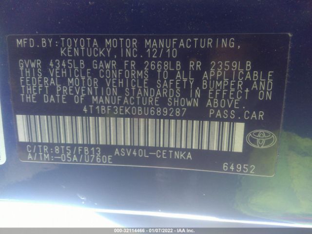 Photo 8 VIN: 4T1BF3EK0BU689287 - TOYOTA CAMRY 