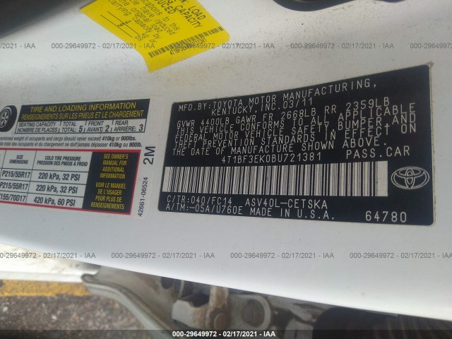 Photo 8 VIN: 4T1BF3EK0BU721381 - TOYOTA CAMRY 