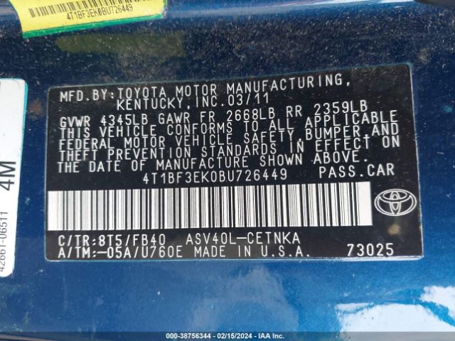 Photo 8 VIN: 4T1BF3EK0BU726449 - TOYOTA CAMRY 