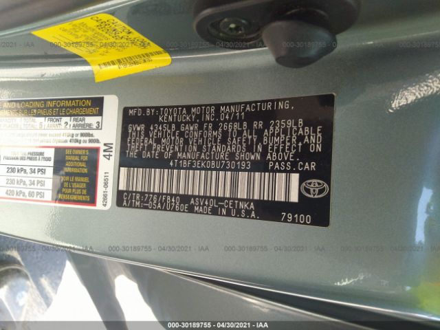 Photo 8 VIN: 4T1BF3EK0BU730193 - TOYOTA CAMRY 