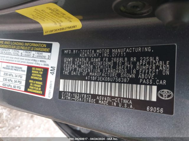 Photo 8 VIN: 4T1BF3EK0BU756387 - TOYOTA CAMRY 