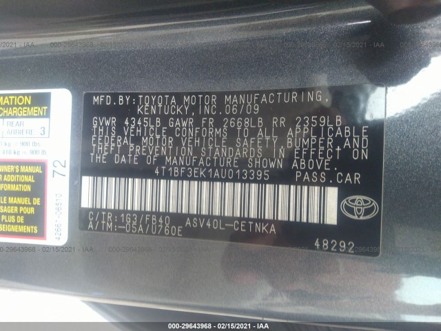 Photo 8 VIN: 4T1BF3EK1AU013395 - TOYOTA CAMRY 