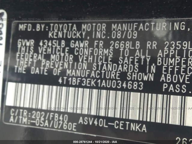 Photo 8 VIN: 4T1BF3EK1AU034683 - TOYOTA CAMRY 