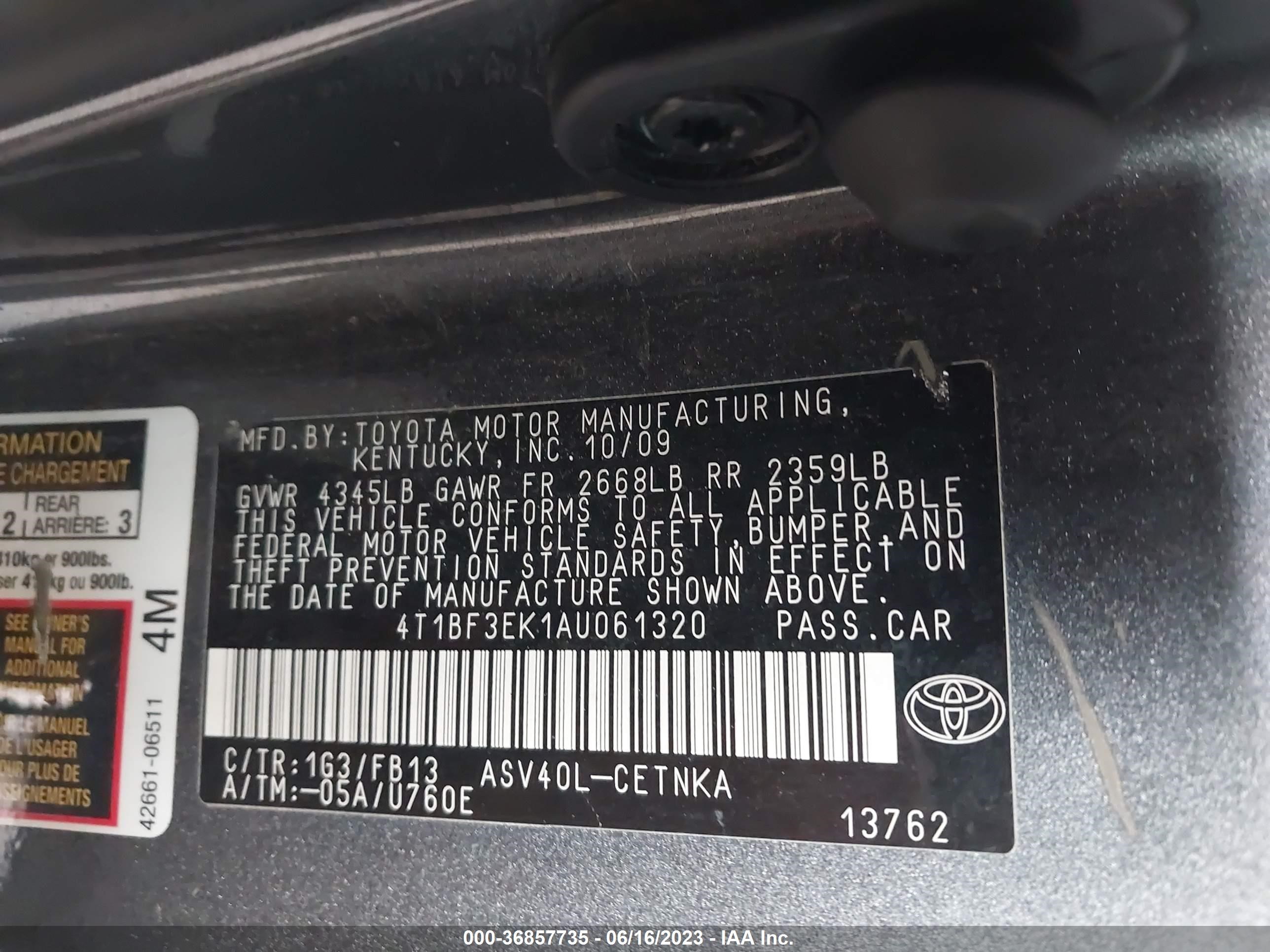 Photo 8 VIN: 4T1BF3EK1AU061320 - TOYOTA CAMRY 