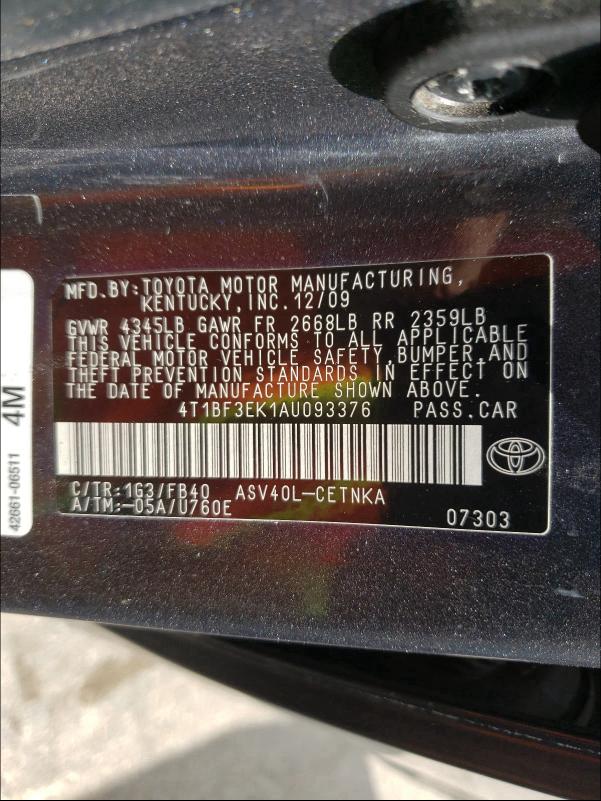 Photo 9 VIN: 4T1BF3EK1AU093376 - TOYOTA CAMRY BASE 