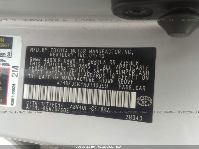 Photo 8 VIN: 4T1BF3EK1AU110399 - TOYOTA CAMRY 