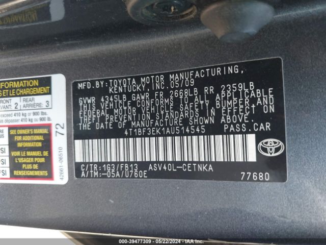 Photo 8 VIN: 4T1BF3EK1AU514545 - TOYOTA CAMRY 