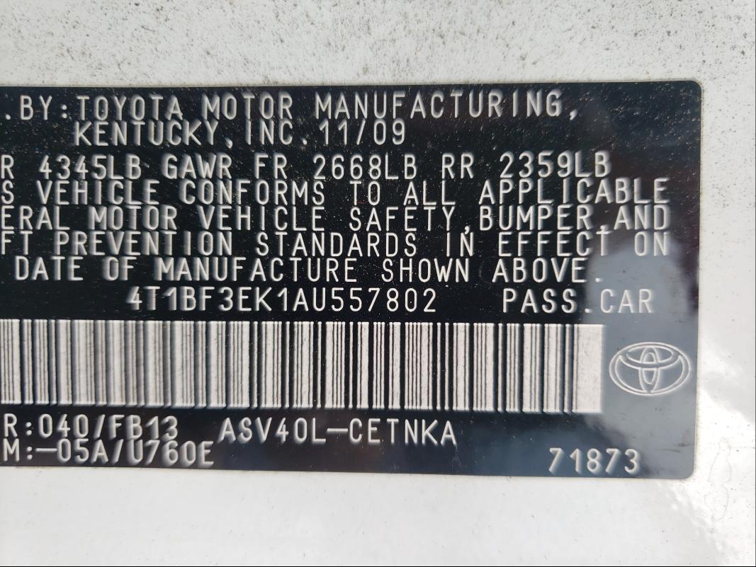 Photo 9 VIN: 4T1BF3EK1AU557802 - TOYOTA CAMRY BASE 