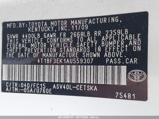 Photo 8 VIN: 4T1BF3EK1AU559307 - TOYOTA CAMRY 