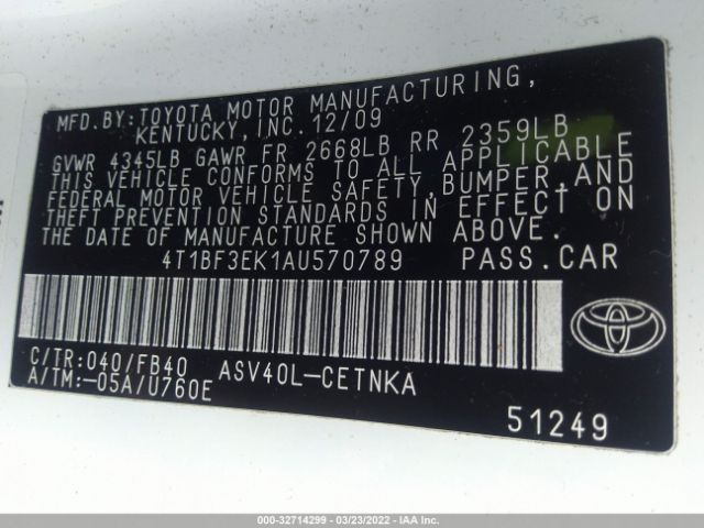 Photo 8 VIN: 4T1BF3EK1AU570789 - TOYOTA CAMRY 