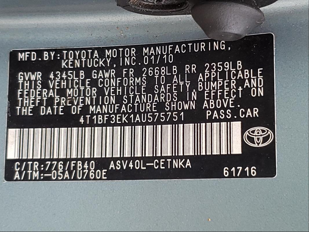 Photo 9 VIN: 4T1BF3EK1AU575751 - TOYOTA CAMRY BASE 