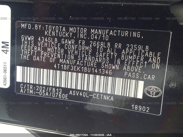 Photo 8 VIN: 4T1BF3EK1BU141346 - TOYOTA CAMRY 