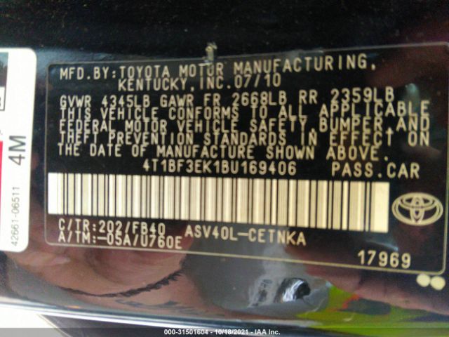 Photo 8 VIN: 4T1BF3EK1BU169406 - TOYOTA CAMRY 