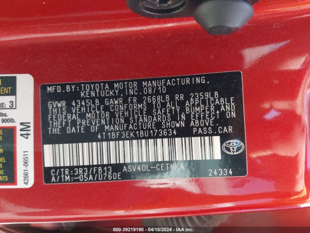 Photo 8 VIN: 4T1BF3EK1BU173634 - TOYOTA CAMRY 