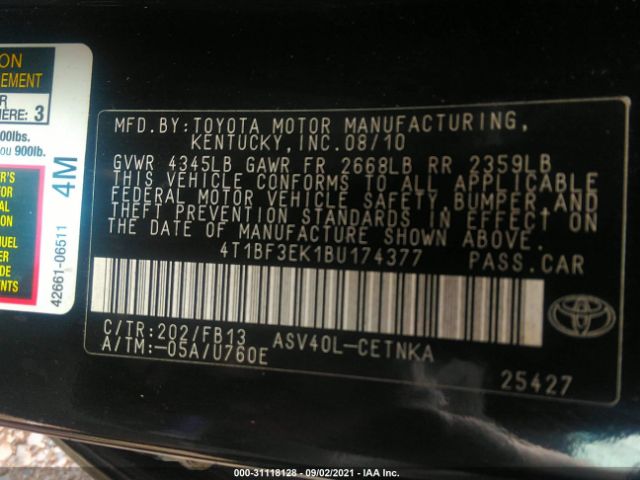 Photo 8 VIN: 4T1BF3EK1BU174377 - TOYOTA CAMRY 