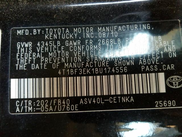 Photo 9 VIN: 4T1BF3EK1BU174556 - TOYOTA CAMRY BASE 