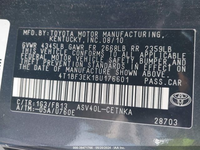 Photo 8 VIN: 4T1BF3EK1BU176601 - TOYOTA CAMRY 