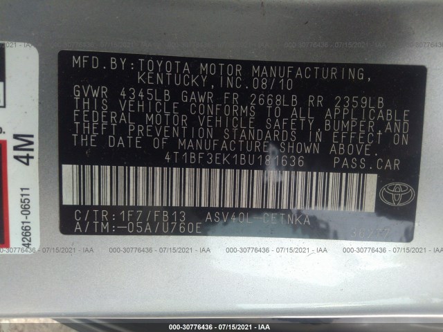 Photo 8 VIN: 4T1BF3EK1BU181636 - TOYOTA CAMRY 