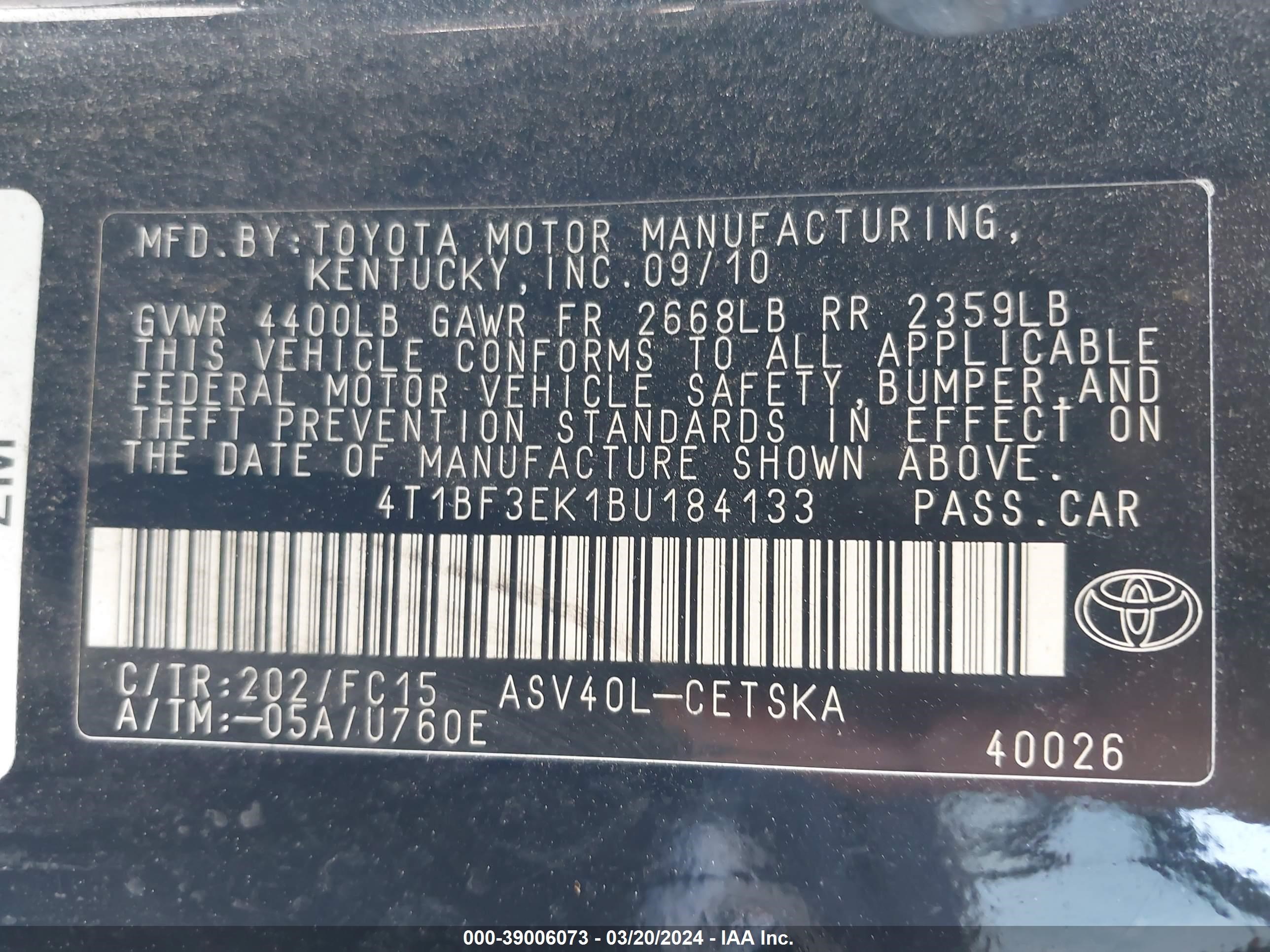 Photo 8 VIN: 4T1BF3EK1BU184133 - TOYOTA CAMRY 