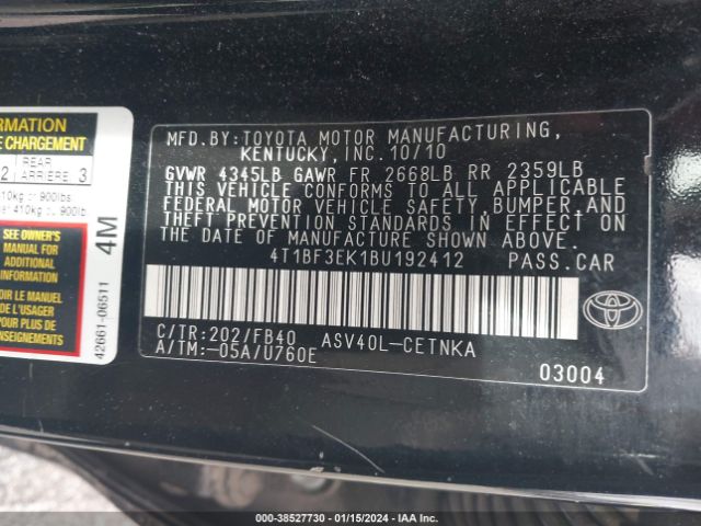 Photo 8 VIN: 4T1BF3EK1BU192412 - TOYOTA CAMRY 