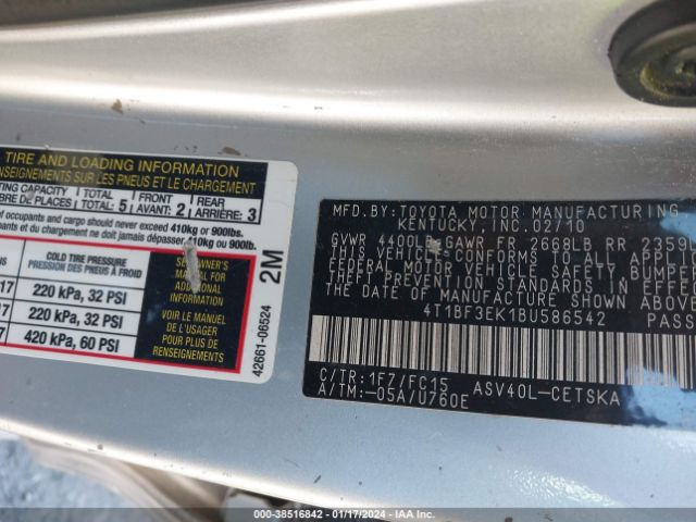 Photo 8 VIN: 4T1BF3EK1BU586542 - TOYOTA CAMRY 