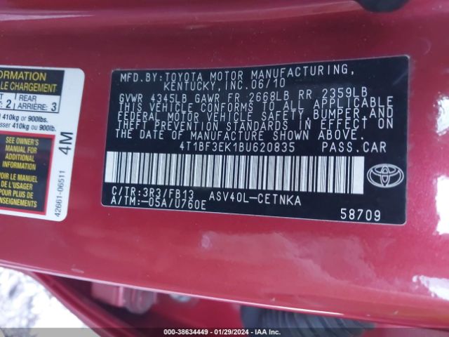 Photo 8 VIN: 4T1BF3EK1BU620835 - TOYOTA CAMRY 