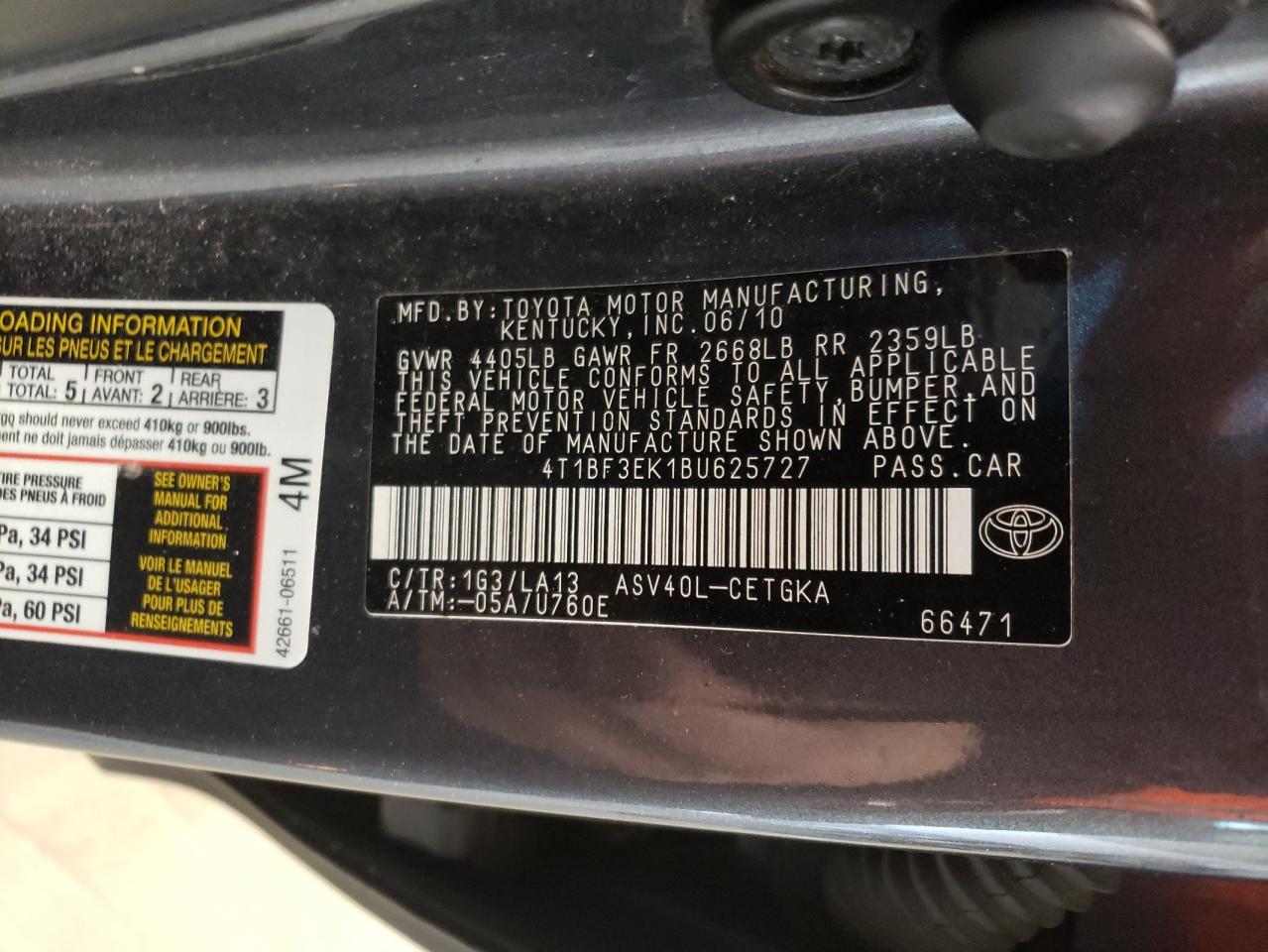 Photo 11 VIN: 4T1BF3EK1BU625727 - TOYOTA CAMRY 