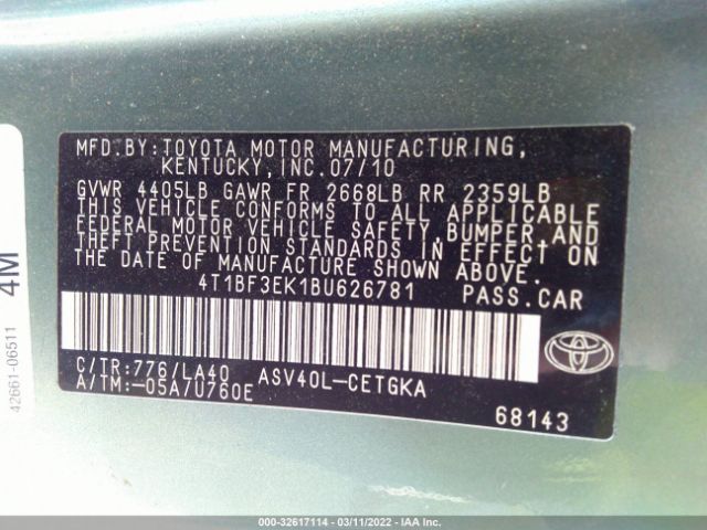 Photo 8 VIN: 4T1BF3EK1BU626781 - TOYOTA CAMRY 