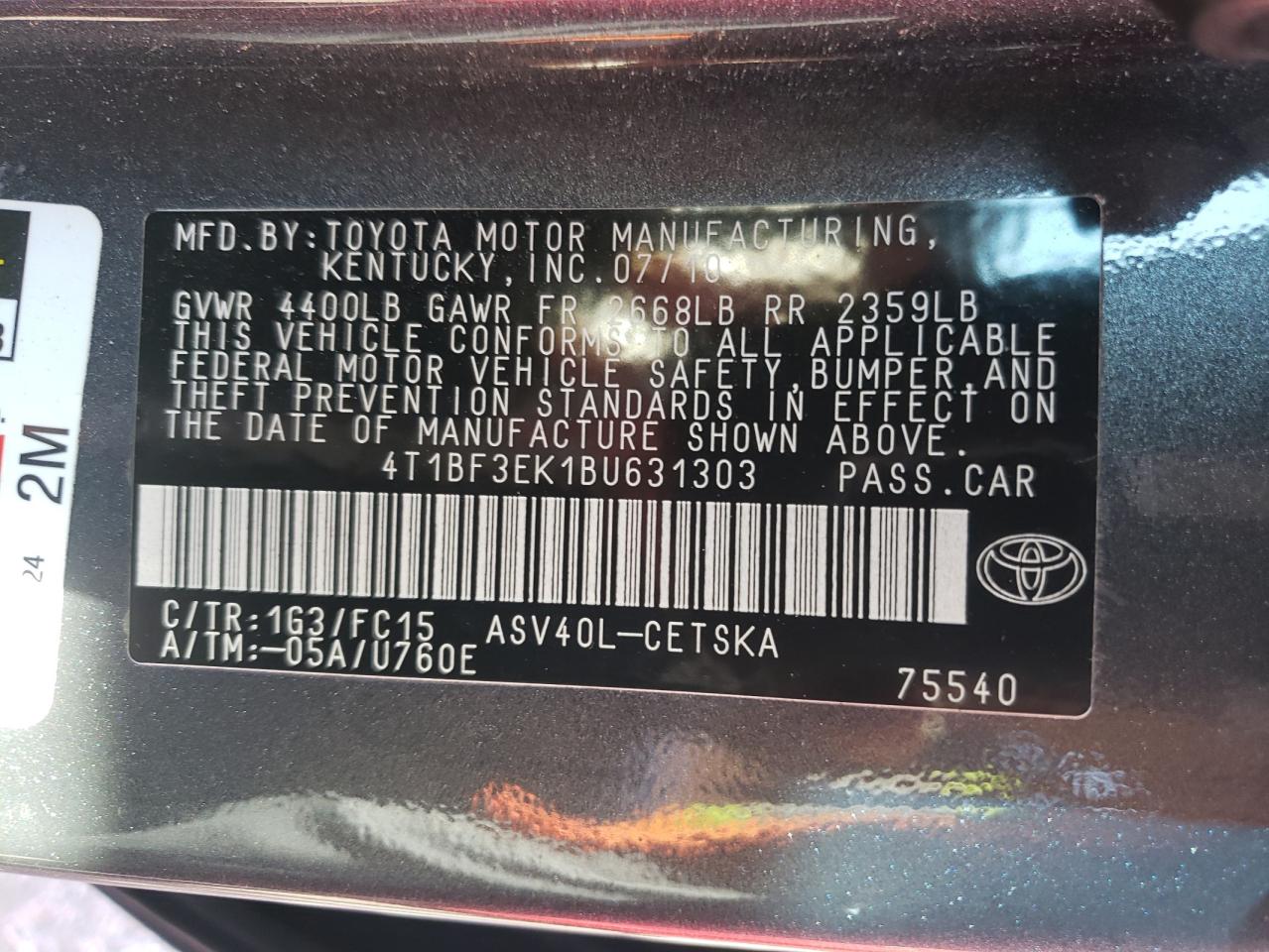 Photo 11 VIN: 4T1BF3EK1BU631303 - TOYOTA CAMRY 