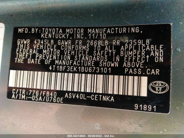 Photo 8 VIN: 4T1BF3EK1BU673101 - TOYOTA CAMRY 