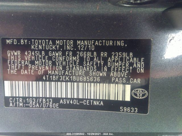 Photo 8 VIN: 4T1BF3EK1BU685636 - TOYOTA CAMRY 