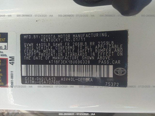 Photo 8 VIN: 4T1BF3EK1BU696328 - TOYOTA CAMRY 