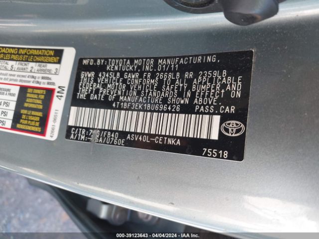 Photo 8 VIN: 4T1BF3EK1BU696426 - TOYOTA CAMRY 