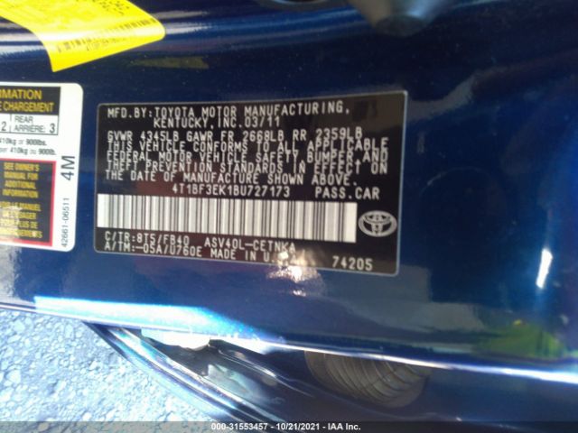 Photo 8 VIN: 4T1BF3EK1BU727173 - TOYOTA CAMRY 