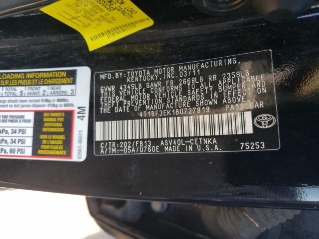 Photo 9 VIN: 4T1BF3EK1BU727819 - TOYOTA CAMRY BASE 