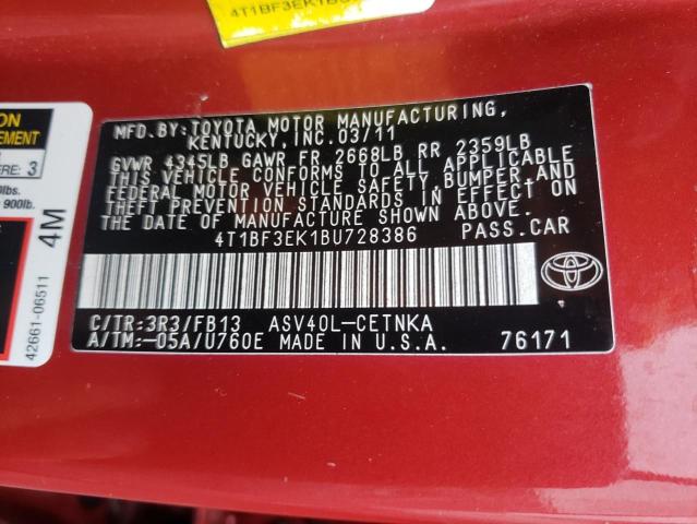 Photo 9 VIN: 4T1BF3EK1BU728386 - TOYOTA CAMRY 