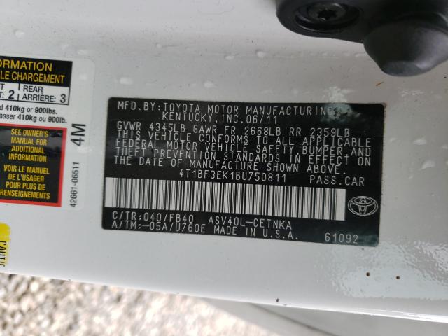 Photo 9 VIN: 4T1BF3EK1BU750811 - TOYOTA CAMRY BASE 