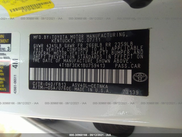 Photo 8 VIN: 4T1BF3EK1BU759413 - TOYOTA CAMRY 