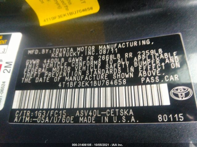 Photo 8 VIN: 4T1BF3EK1BU764658 - TOYOTA CAMRY 