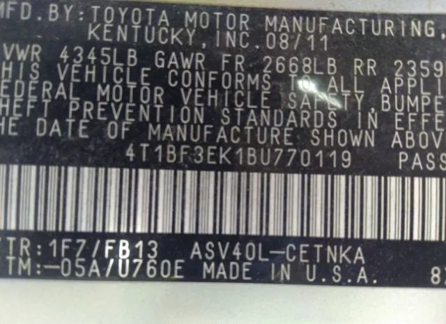 Photo 8 VIN: 4T1BF3EK1BU770119 - TOYOTA CAMRY 