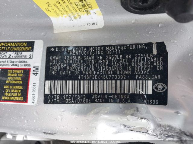 Photo 8 VIN: 4T1BF3EK1BU773392 - TOYOTA CAMRY 